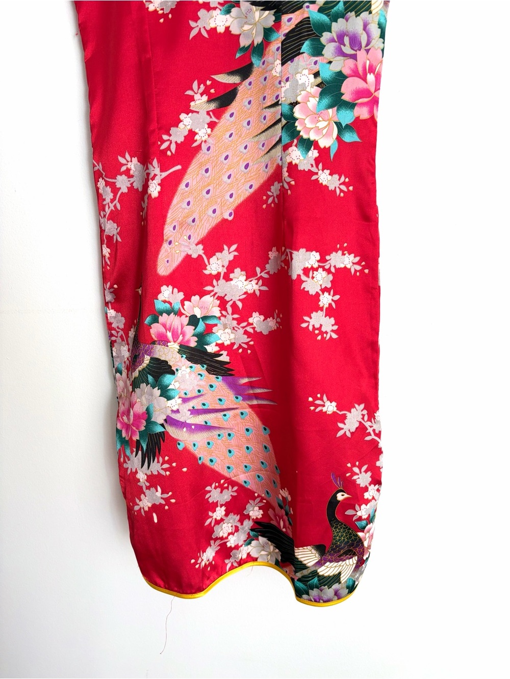 Vintage 100% Silk Mandarin Collar Floral Peacock Dress XS - Picture 5 of 5